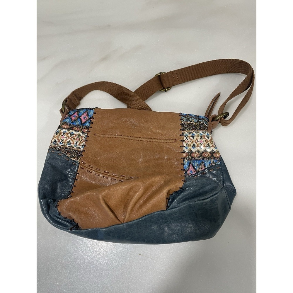 The Sak Leather Embellished‎ Crossbody Hobo Bag Boho Patchwork Blue Brown Y2K - Picture 6 of 10